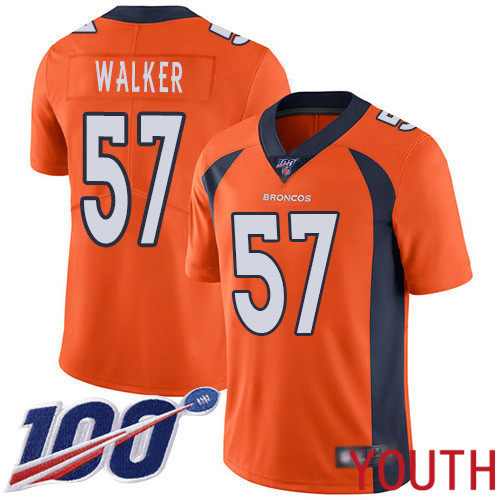 Youth Denver Broncos #57 Demarcus Walker Orange Team Color Vapor Untouchable Limited Player 100th Season Football NFL Jersey